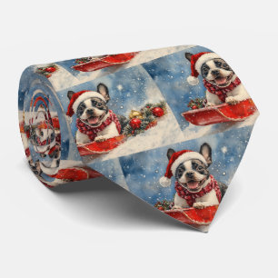 Boston Terrier Dog in Sledge Let it Snow Christmas Neck Tie