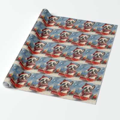 Boston Terrier Dog in Sledge Let it Snow Christmas Wrapping Paper