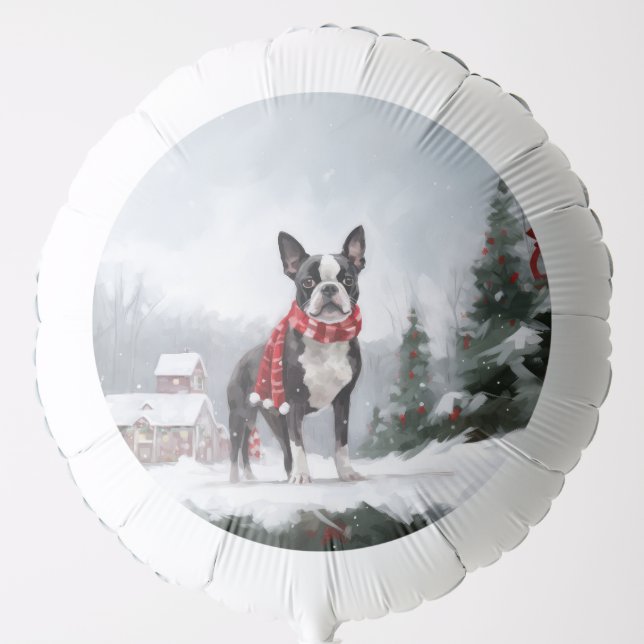 Boston Terrier Dog in Snow Christmas  Balloon (Front)