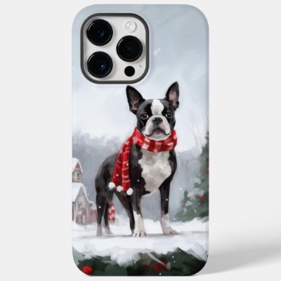 Boston Terrier Dog in Snow Christmas  Case-Mate iPhone 14 Pro Max Case