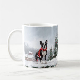 Boston Terrier Dog in Snow Christmas Coffee Mug
