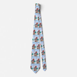 Boston Terrier Dog In snow Christmas Dog House Neck Tie