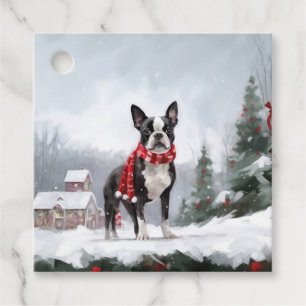 Boston Terrier Dog in Snow Christmas  Favor Tags