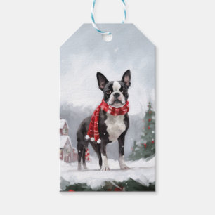 Boston Terrier Dog in Snow Christmas Gift Tags