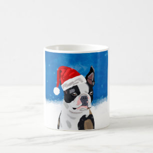 Boston Terrier Dog in Snow Christmas Happy Holiday Coffee Mug