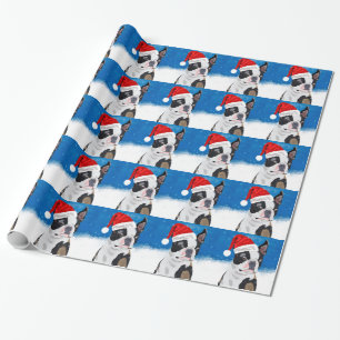 Boston Terrier Dog in Snow Christmas Happy Holiday Wrapping Paper