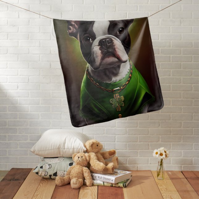 Boston Terrier dog in St. Patrick's Day Dress Baby Blanket (In Situ)
