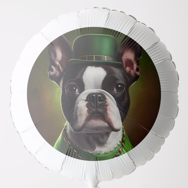 Boston Terrier dog in St. Patrick's Day Dress Balloon (Front)