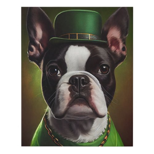 Boston Terrier dog in St Patricks Day Dress Faux Canvas Print
