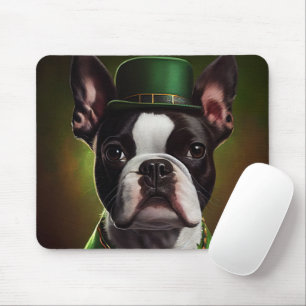 Boston Terrier dog in St. Patrick's Day Dress Mouse Pad