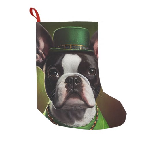 Boston Terrier dog in St Patricks Day Dress Small Christmas Stocking