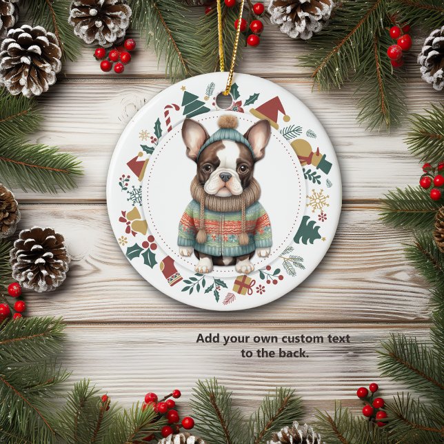 Boston Terrier Dog in Winter Sweater Christmas Ceramic Ornament (Creator Uploaded)