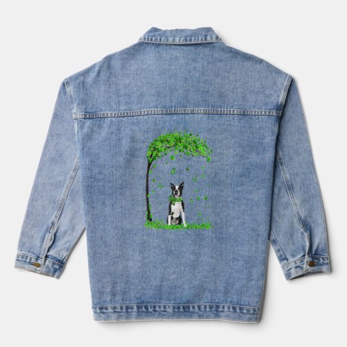 Boston Terrier Dog Irish Green Shamrock C St Patri Denim Jacket