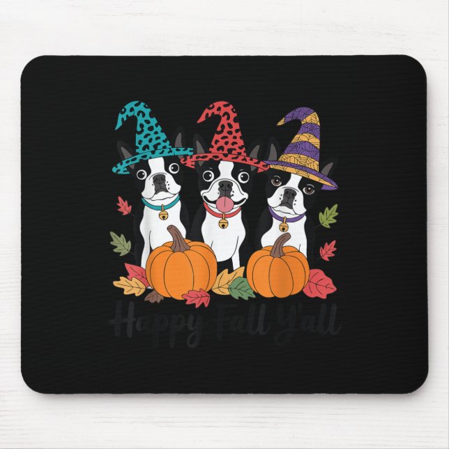 Boston Terrier Dog Lover Fall Ya'll Halloween Cost Mouse Pad (Front)