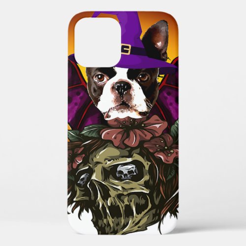 Boston Terrier Dog Lovers Witch Bat Skull Hallowee iPhone 12 Case