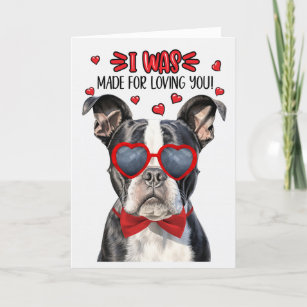 Boston Terrier Dog Made for Loving You Valentine Holiday Card