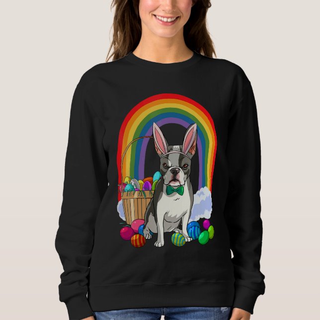Boston Terrier Dog Mom Easter Eggs Bunny Rabbit Sweatshirt (Front)