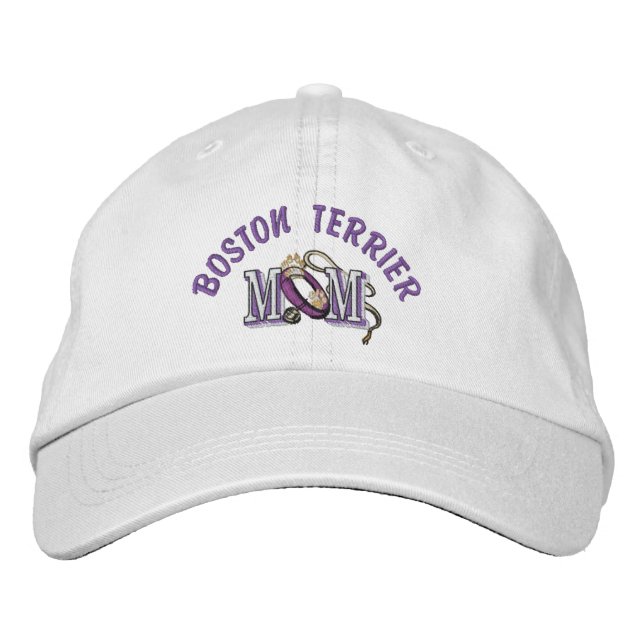 Boston Terrier Dog MOM Embroidered Baseball Hat (Front)
