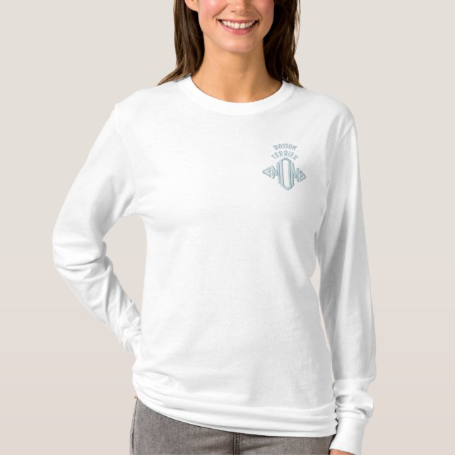 Boston Terrier Dog MOM Embroidered Long Sleeve T-Shirt (Front)