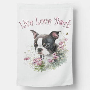 Boston Terrier Dog Mom Floral House Flag