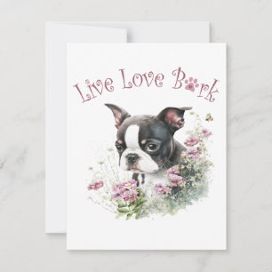 Boston Terrier Dog Mom Floral Note Card