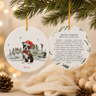 Boston Terrier Dog Monogram Ceramic Ornament