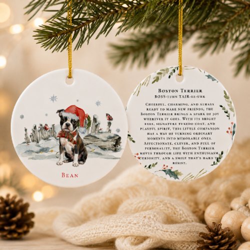 Boston Terrier Dog Monogram Ceramic Ornament