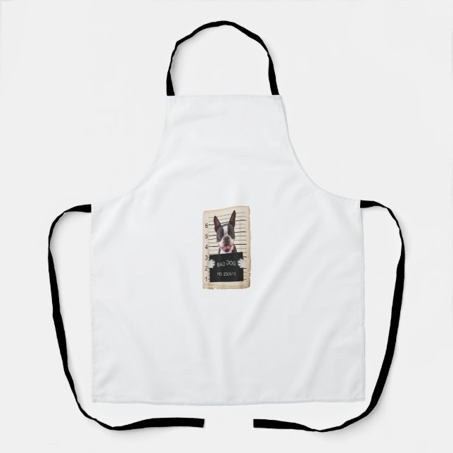 Boston terrier dog mug shot bad dog apron (Front)