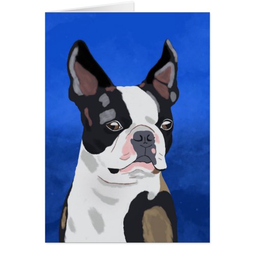 Boston Terrier Dog Oil Painting Art Portrait