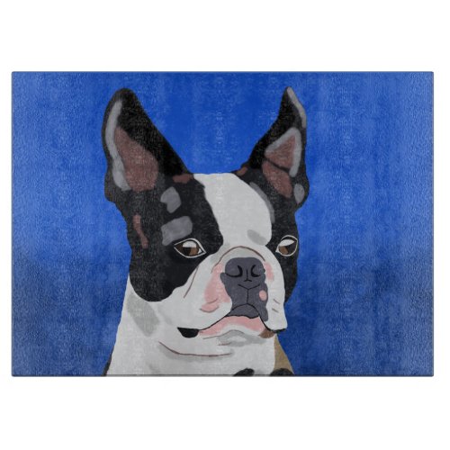 Boston Terrier Dog Oil Painting Art Portrait Cutting Board