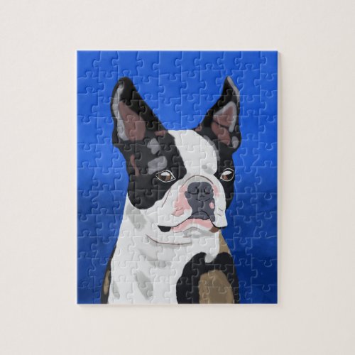 Boston Terrier Dog Oil Painting Art Portrait Jigsaw Puzzle