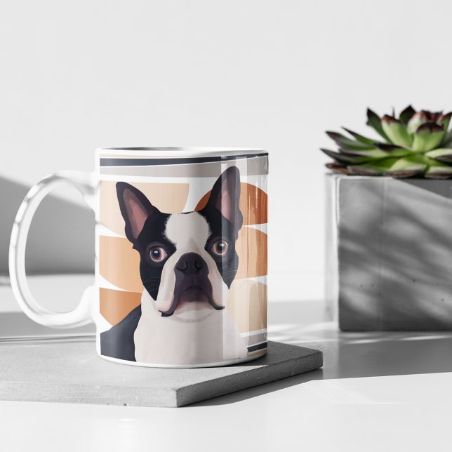 Boston Terrier Dog – Orange Geometric Coffee Mug (Creator Uploaded)