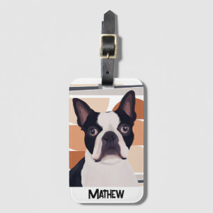Boston Terrier Dog – Orange Geometric Luggage Tag
