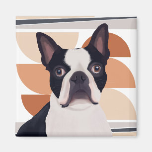 Boston Terrier Dog – Orange Geometric Magnet