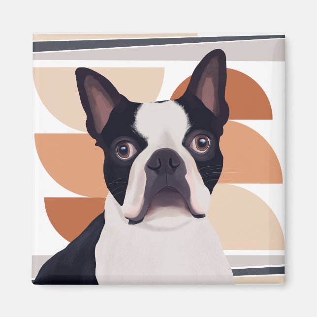 Boston Terrier Dog – Orange Geometric Magnet (Front)
