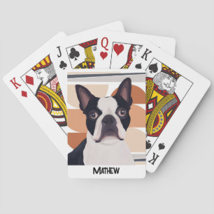 Boston Terrier Dog – Orange Geometric Poker Cards