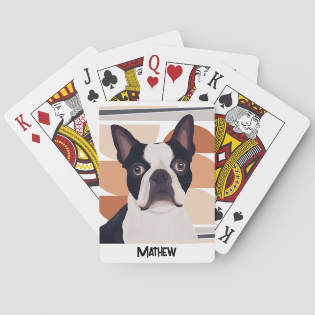 Boston Terrier Dog – Orange Geometric Poker Cards (Back)