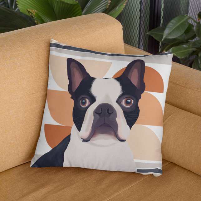 Boston Terrier Dog – Orange Geometric Throw Pillow (Creator Uploaded)