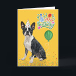 Boston Terrier Dog Party Hat Yellow Birthday Card<br><div class="desc">A bold sunshine yellow background offers a cheerful feel to this colorful birthday card with a Boston Terrier dog in a party hat,  so you can offer your happy birthday wishes to the dog lover.</div>