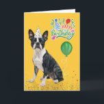 Boston Terrier Dog Party Hat Yellow Birthday Card<br><div class="desc">A bold sunshine yellow background offers a cheerful feel to this colorful birthday card with a Boston Terrier dog in a party hat,  so you can offer your happy birthday wishes to the dog lover.</div>