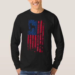 Boston Terrier Dog Patriotic American Flag 4th Of  T-Shirt