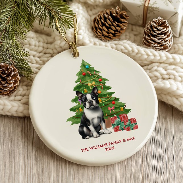  Boston Terrier Dog Personalized Christmas Ceramic Ornament (Creator Uploaded)