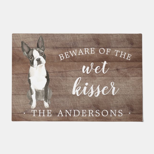 Boston Terrier Dog Personalized Door Mat (Front)