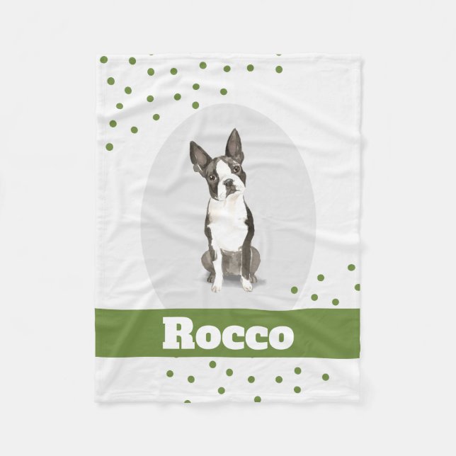 Boston Terrier Dog personalized dots blanket (Front)