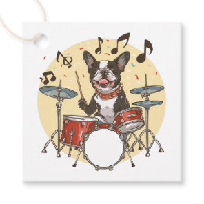 Boston Terrier Dog Playing Drums Favor Tags