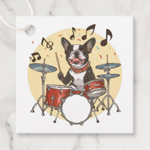 Boston Terrier Dog Playing Drums Favor Tags