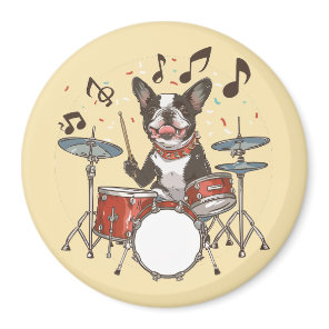 Boston Terrier Dog Playing Drums Magnet