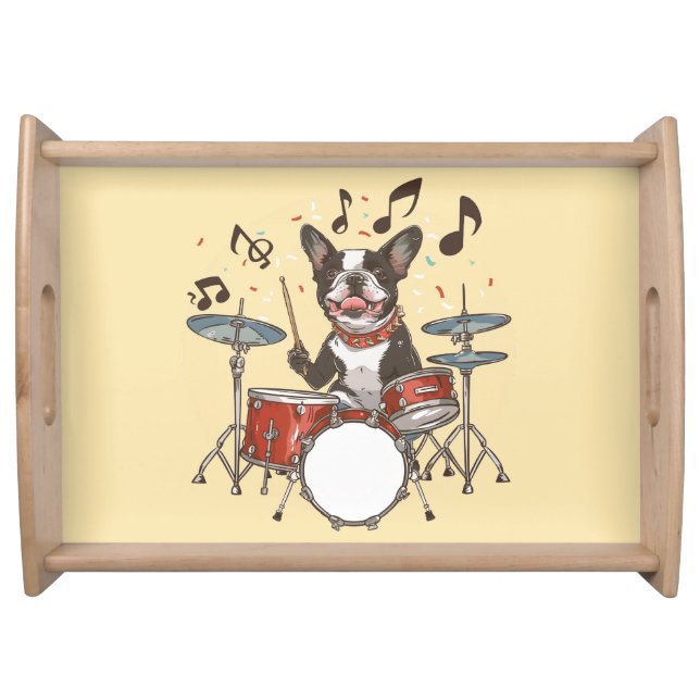 Boston Terrier Dog Playing Drums Serving Tray (Front)