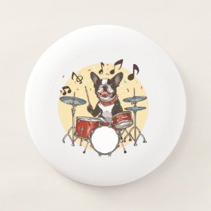 Boston Terrier Dog Playing Drums Wham-O Frisbee