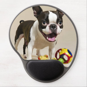 Boston Terrier Dog Playing with Toys Gel Mouse Pad